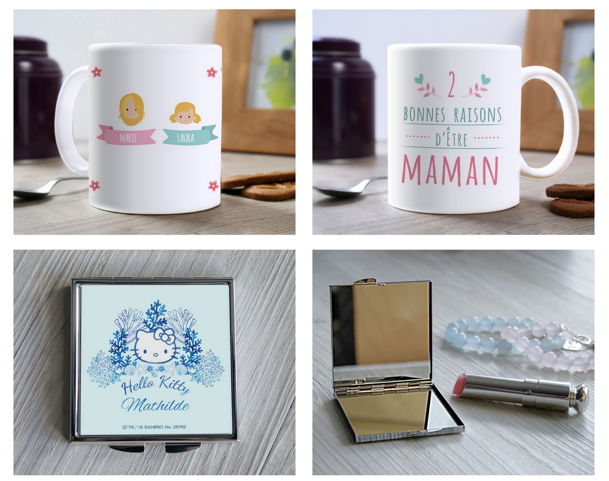 Cadeaux.com et Handicap International s'associent pour la Fête des mères en proposant deux produits-partage, un mug et un miroir de poche personnalisables © Cadeaux.com
