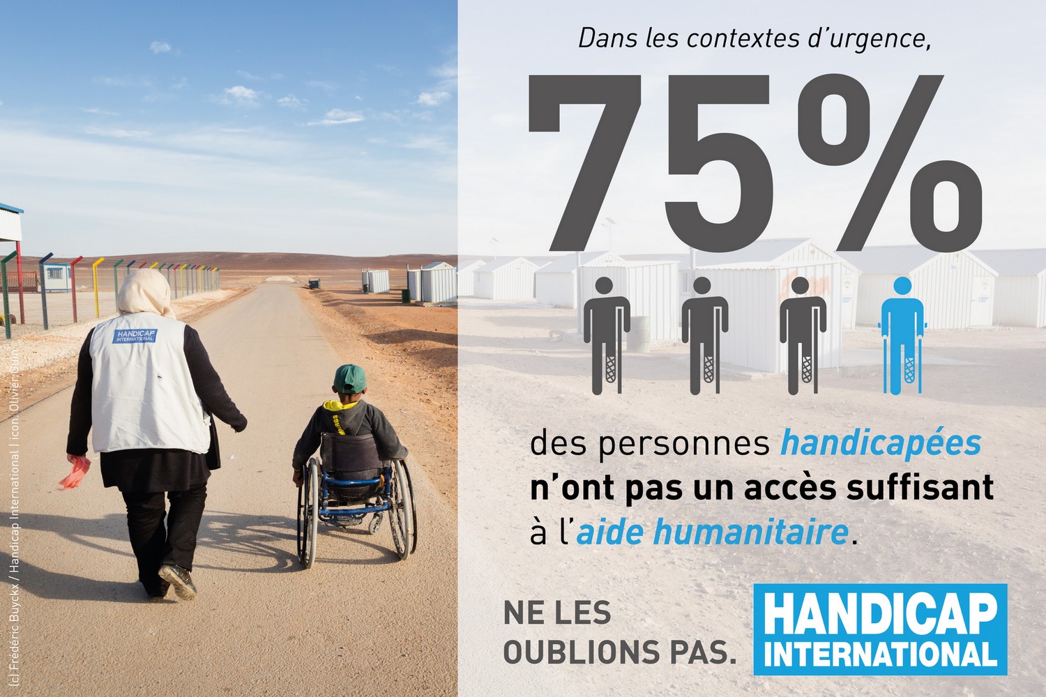 Infographie de Handicap International - 75 % des personnes handicapées se sentent exclues de l'aide d'urgence humanitaire.