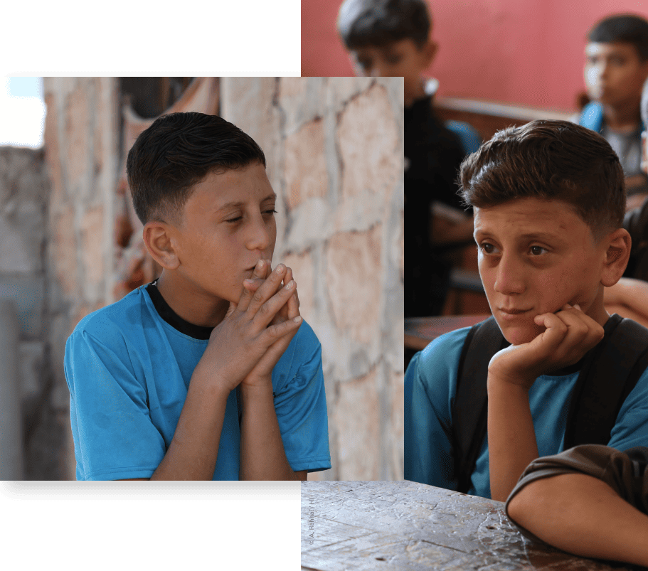 Double portrait de Mohamed, une à l'école