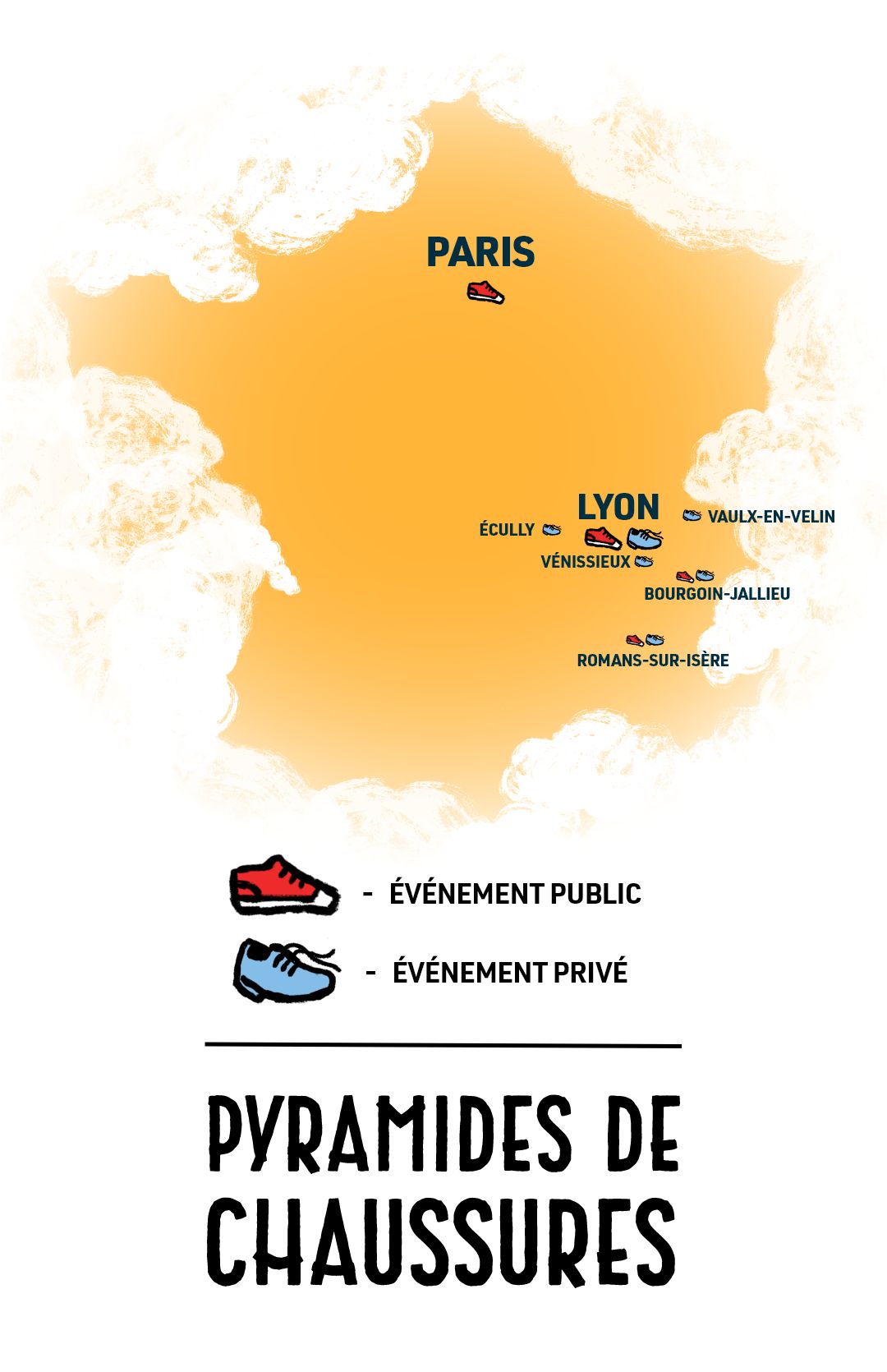 Carte de France - villes des Pyramides de chaussures