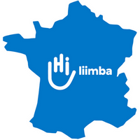 Carte de France bleue avec au milieu le logo HI Liimba en blanc