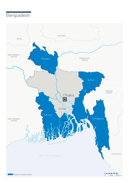 Carte du Bangladesh avec la présence de HI
