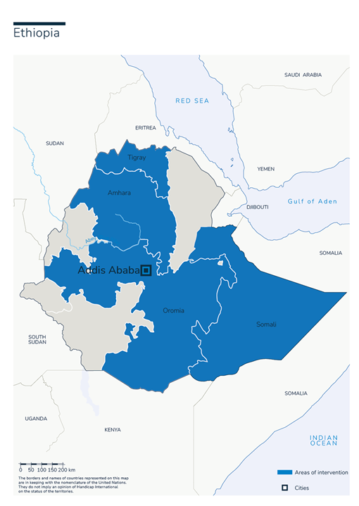 Carte des interventions de HI en Ethiopia