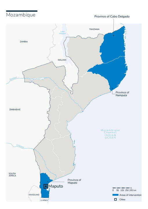Carte des interventions de HI au Mozambique