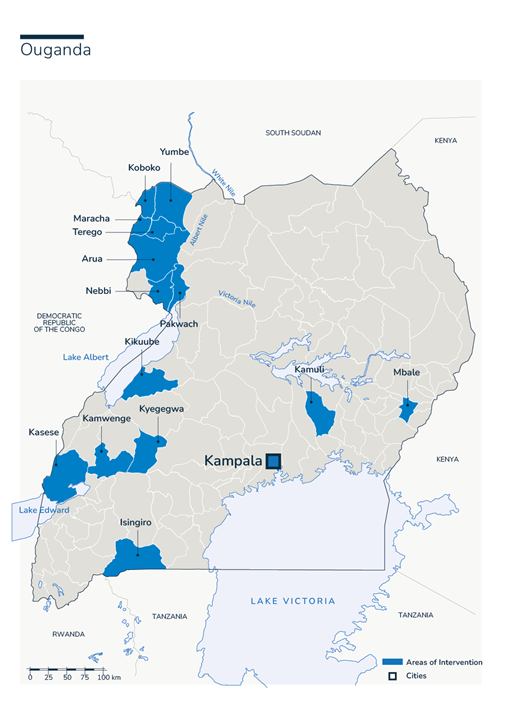 Carte des interventions de HI en Ouganda