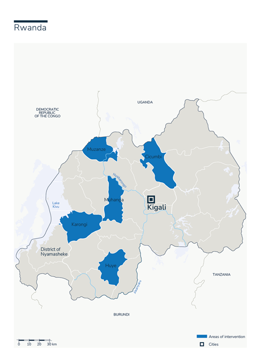 Carte des interventions de HI au Rwanda