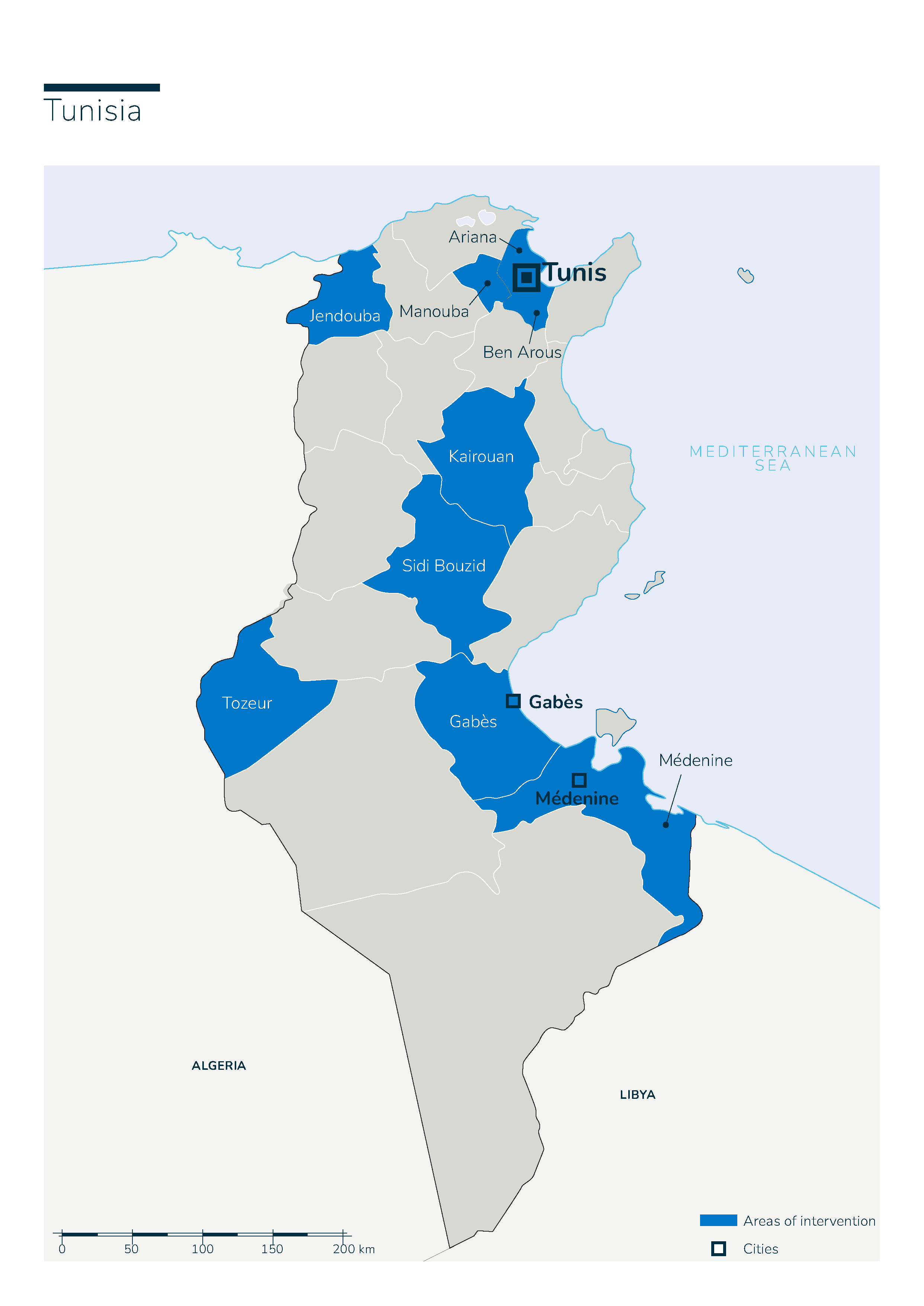 Carte des interventions de HI en Tunisie