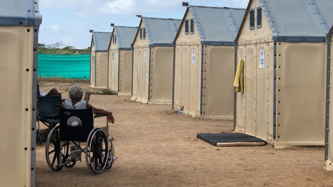 Camp de réfugiés vénézuéliens en Colombie. 200 familles ont bénéficié d’un transfert d’argent grâce à  Handicap International.