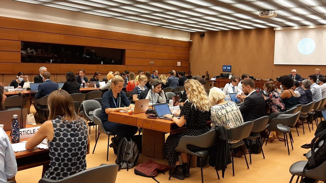 Conférence pour la présentation finale du texte de l'accord international sur les armes explosives dans les zones peuplées, le 17 juin 2022.