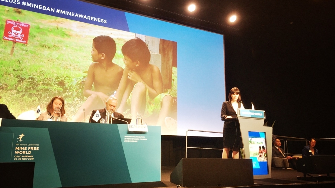 Séance plénière de la 4e Conférence d'examen du Traité d'interdiction des mines à Oslo (novembre 2019)