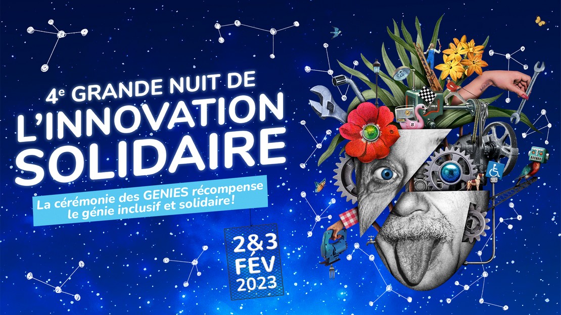 Affiche de la 4e Grande Nuit de l'innovation solidaire, les 2 et 3 février 2023