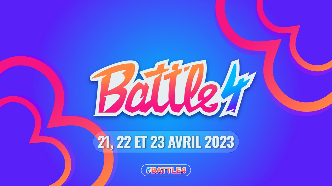 Visuel de l'édition 2023 de l’événement de streaming caritatif Battle4 au profit de Handicap International et Premiers de Cordée, du 21 au 23 avril 2023 au Stade de France et sur Twitch.