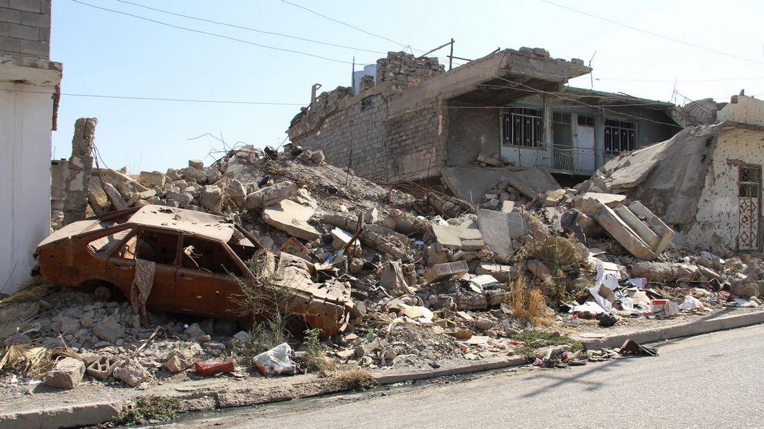 Immeubles détruits dans l'Ouest de Mossoul, en Irak