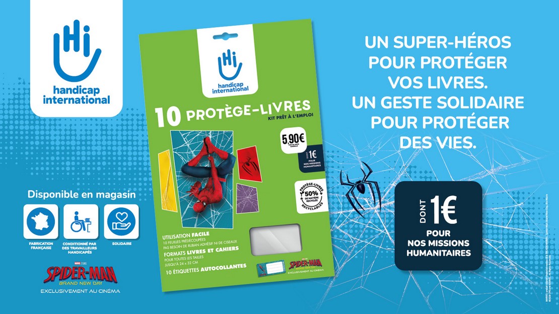 Kit protège-livres de Handicap International pour la rentrée scolaire 2026 avec Spider-Man