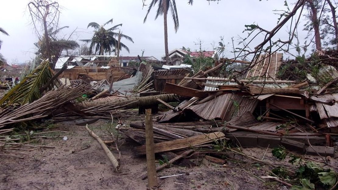 Maisons détruites par le cyclone Batsirai à Mananjary, Madagascar