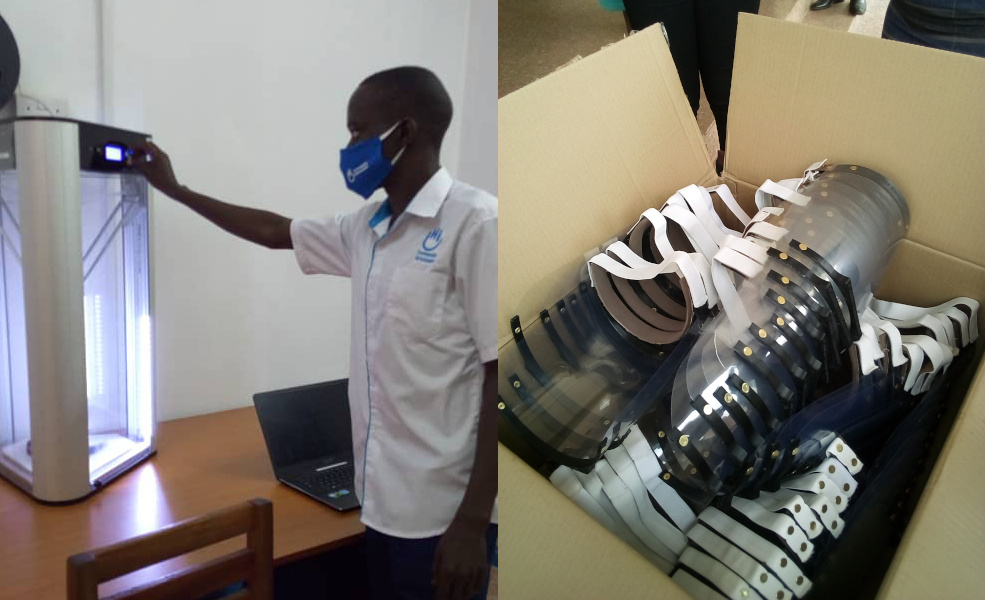 En Ouganda, Handicap International fabrique des visières de protection pour le personnel de santé à l'aide de la technologie d'impression 3D