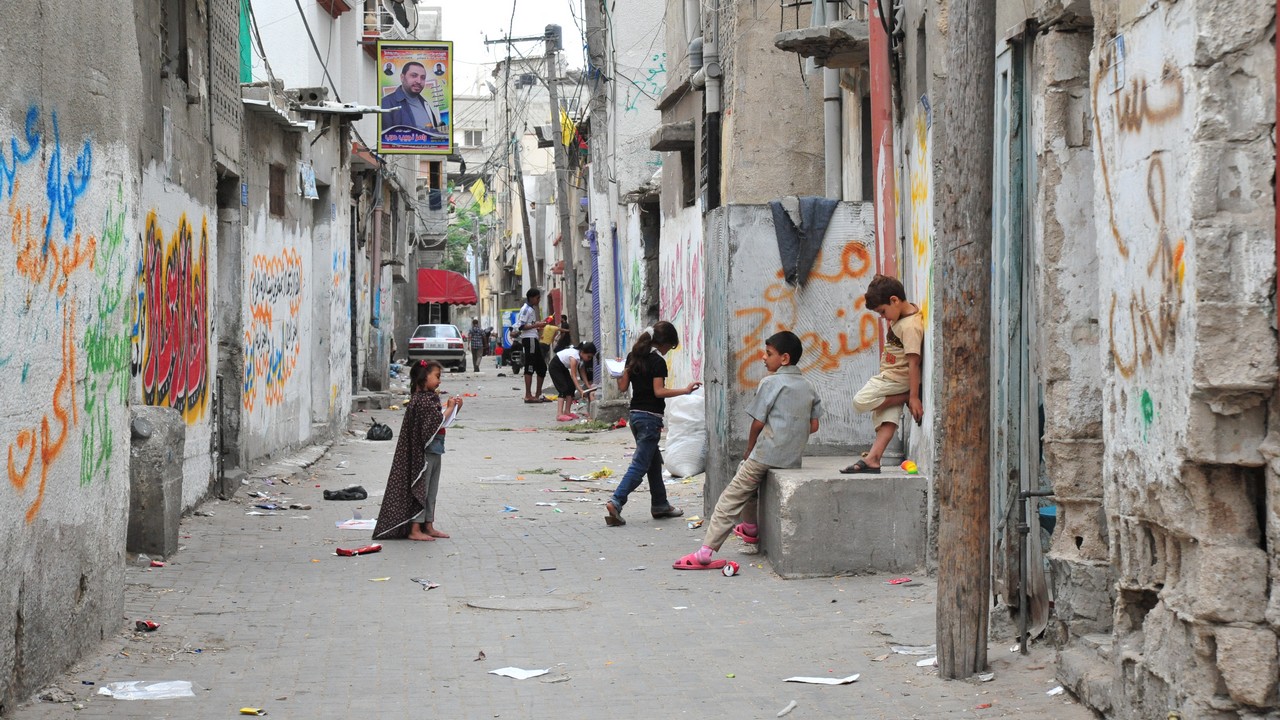 Photo de contexte, enfants au Beach Camp : le troisième plus important des huit camps de réfugiés de la bande de Gaza.