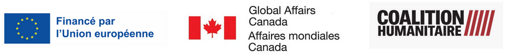 Bannière composée des logos de l'Union européenne, des Affaires mondiales Canada et de la Coalition Humanitaire